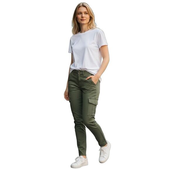 SPANX Stretch Twill Ankle Cargo Jogger Pants Large Utility Jeans Skinny Green - Picture 1 of 14